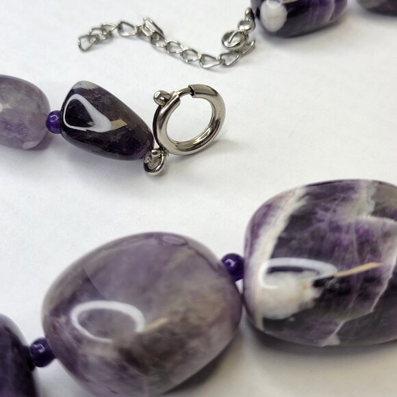 Chunky Amethyst Purple hued Fashion Gemstone Necklace - Picture 7 of 11